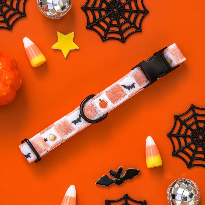 Spooktacular - Orange Checkered Halloween Dog Collar