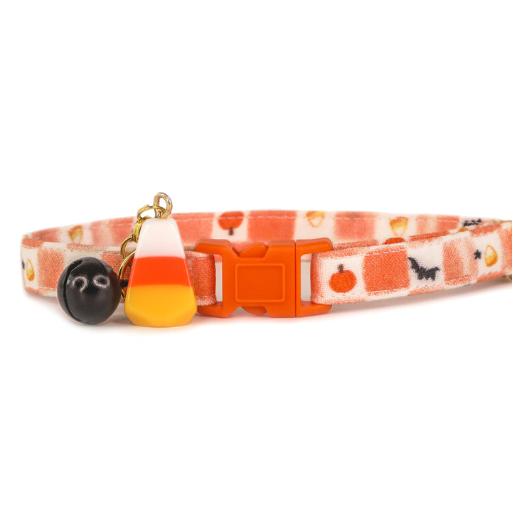 Spooktacular - Orange Checkered Halloween Cat Collar