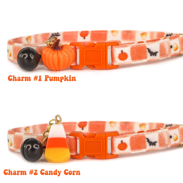 Spooktacular - Orange Checkered Halloween Cat Collar