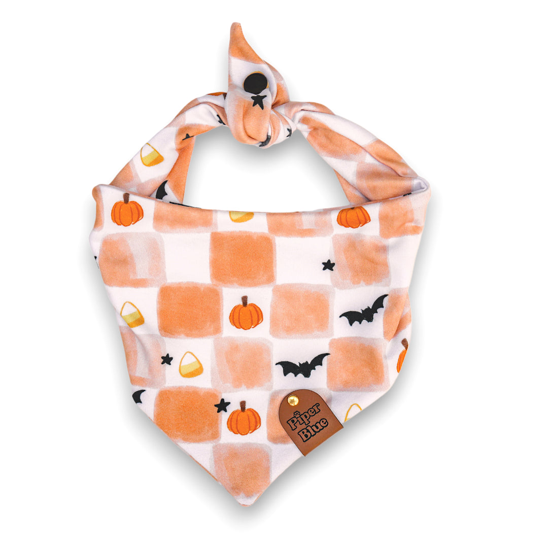 Spooktacular - Orange Checkered Halloween Pet Bandana