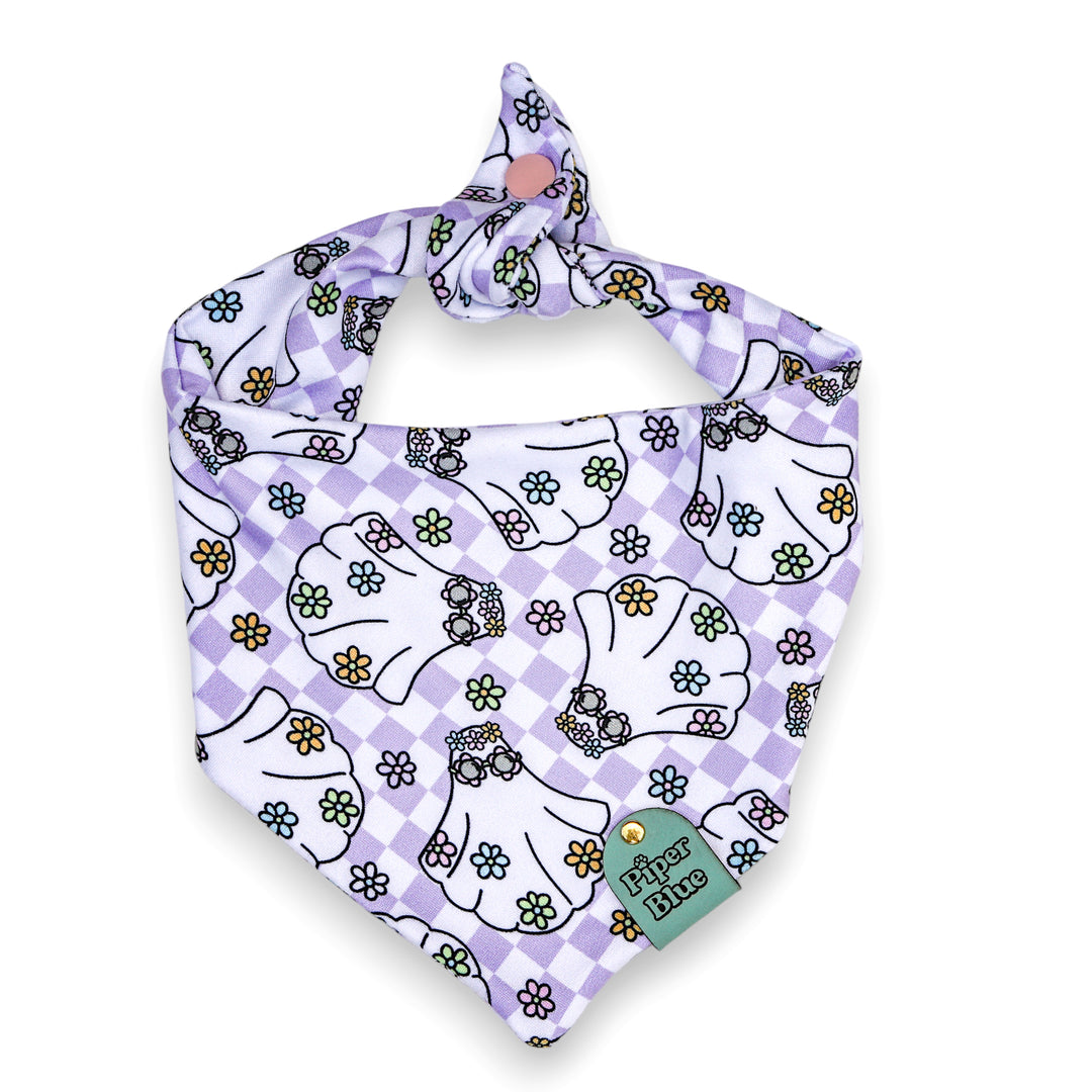 Squad Ghouls - Purple Retro Checkered Halloween Daisy Ghosts Pet Bandana