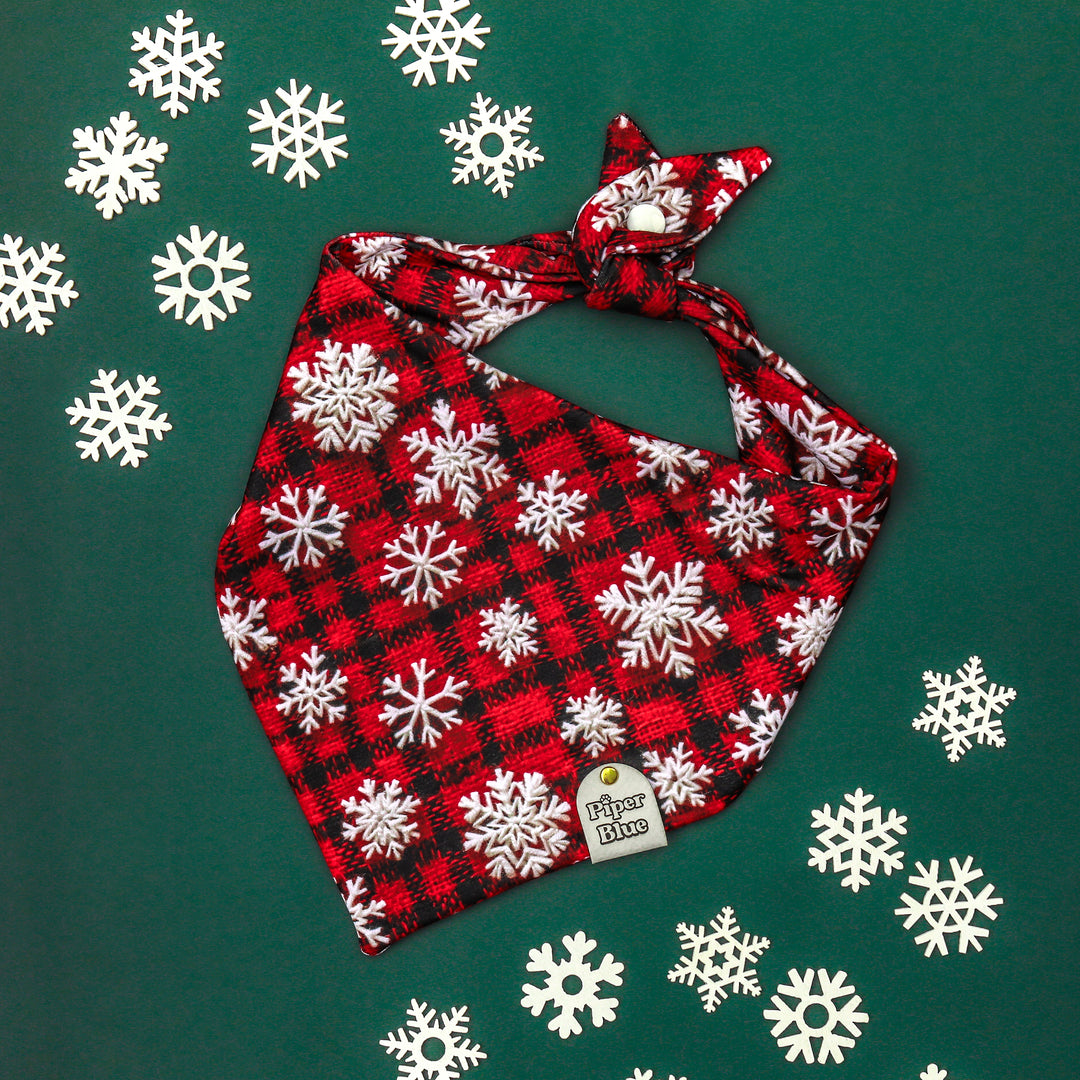 Sweater Weather - Buffalo Plaid Snowflake Christmas Dog Bandana