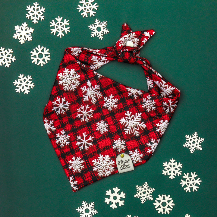 Sweater Weather - Buffalo Plaid Snowflake Christmas Dog Bandana