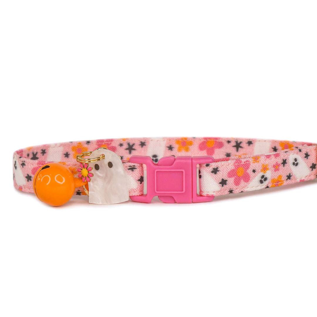 Too Cute To Spook - Pink Groovy Ghost Halloween Cat Collar