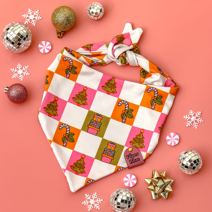 A Very Vintage Christmas - Girly Checkered Christmas Dog Bandanna